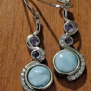 Larimar, white sapphire & blue spinnel earrings